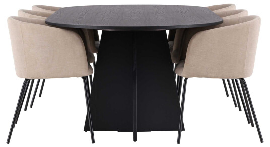 Venture Design Bootcut Oval & Berit spisegruppe Beige/svart 6 stoler & bord 230 x 115 cm