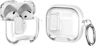AirPods 4/AirPods 5 beskyttende hybrid-etui med lås og krok - hvit / transparent