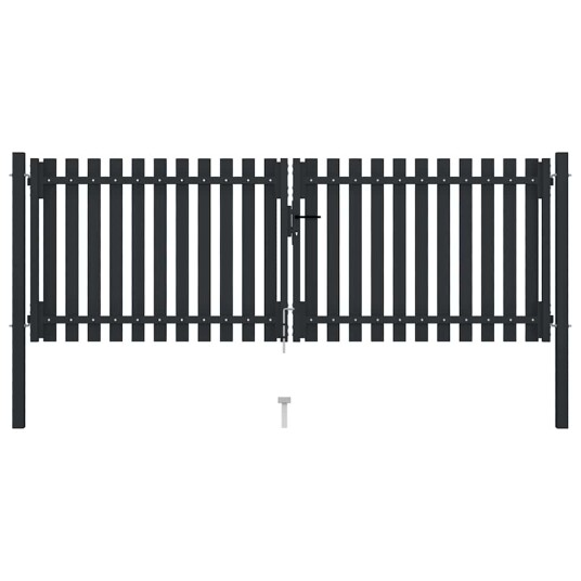 vidaXL Hageport med dobbel dør stål 306x125 cm antrasitt