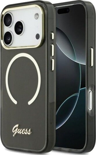 GUESS IML Script Metal MagSafe Case for iPhone 17 Pro Max - Black