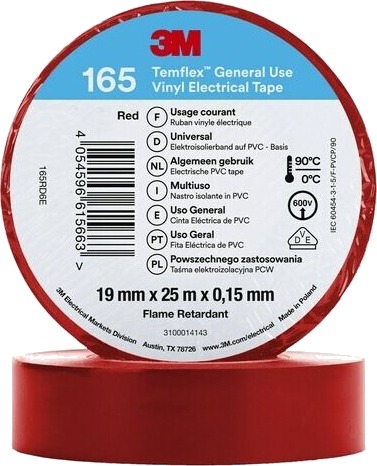 3M 165Rd6e 1 Stykker Rød Pvc 600 V Blister 25 M
