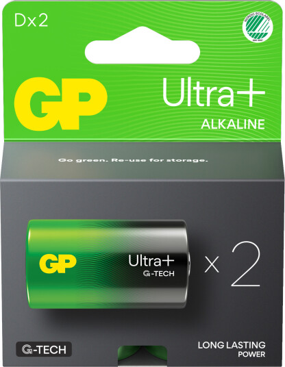 GP Ultra+ Alkalisk batteri D - 2pk - 13AUP/LR20 - 1,5V