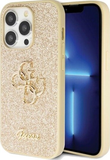 Guess Mobildeksel til iPhone 14 Pro i Gull Glitter med Script Big 4G