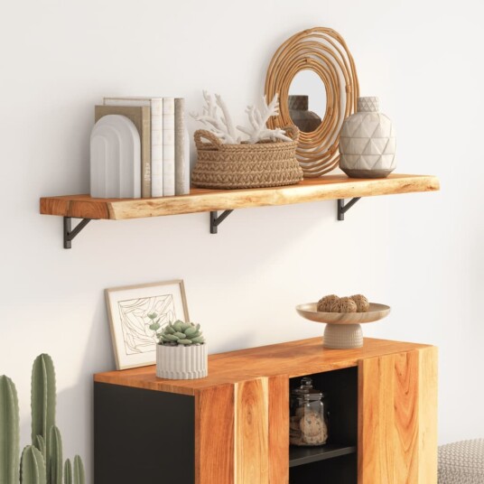 Vegghylle 110x20x2,5 cm rektangulær heltre akasie naturlig kant