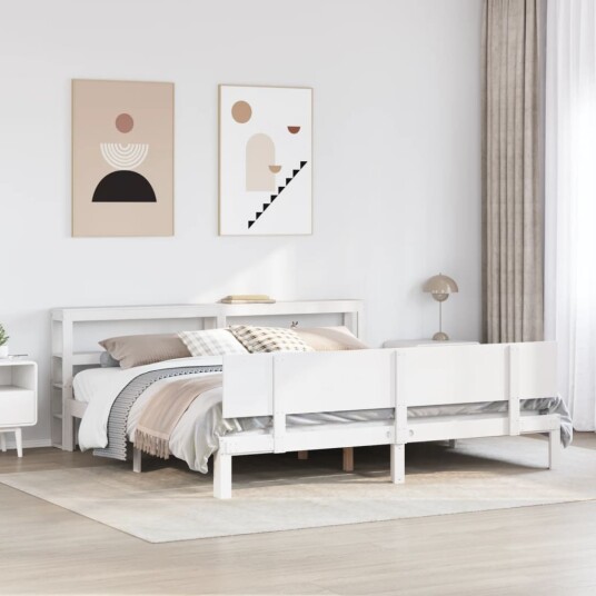  Sengeramme med hodegavl hvit 200x200 cm heltre furu 3306095