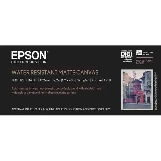 Epson Water Resistant Matte Canvas 17" Rull 12,5meter papir. 375g