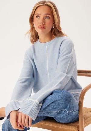 BUBBLEROOM Contrast Stitch Knitted Sweater Light blue S