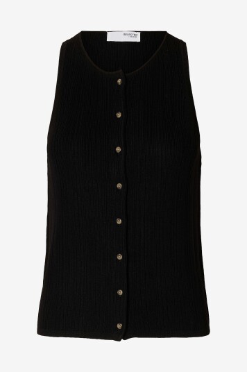 Selected FEMME   Vest slfTrixie SL Knit Button Top   Svart
