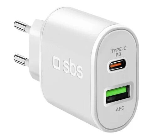 SBS 20W Hurtiglader med USB-C og USB-A Hvit Mobillader