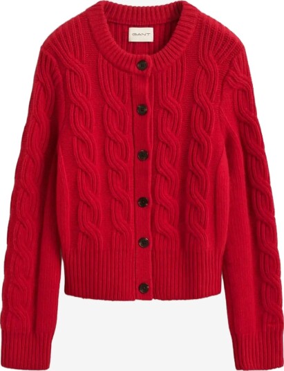 Gant Wool Blend Cable Knit Cardigan   RUBY RED   XL
