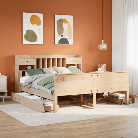  Seng med bokhylle uten madrass 180x200 cm heltre furu 8721158383518