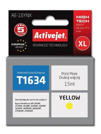 ActiveJet Supreme AE-16YNX - yellow - ink cartridge (alternative for: Epson T1634) - Blekkpatron Yellow ActiveJet Supreme AE-16YNX - yellow - ink cartridge (alternative for: Epson T1634) - Blekkpatron Yellow