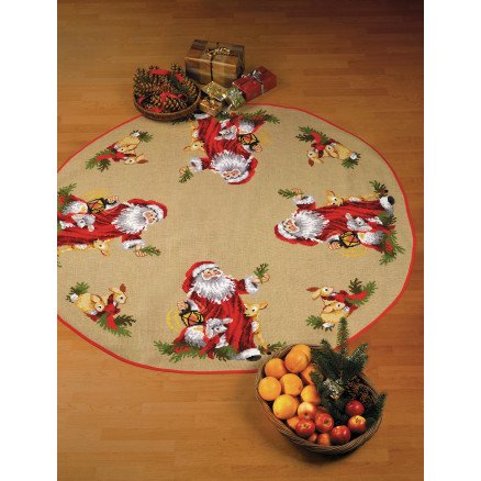 Permin Broderisett Jute Juletreteppe Julenissens Dyr Ø170cm