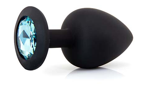 Silicone Plug With Gem Black/Blue Large