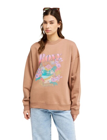 Roxy Lineup Oversized Crew   Brown   S