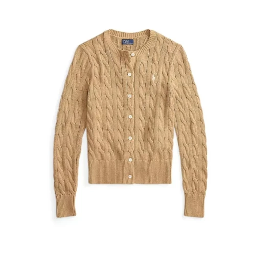 Polo Ralph Lauren Cable-Knit Cotton Crewneck Cardigan - Beige - L