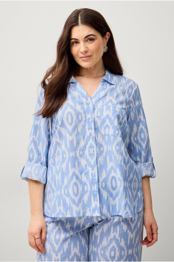 Zizzi - Skjorte vEllie 3/4 Shirt - Blå