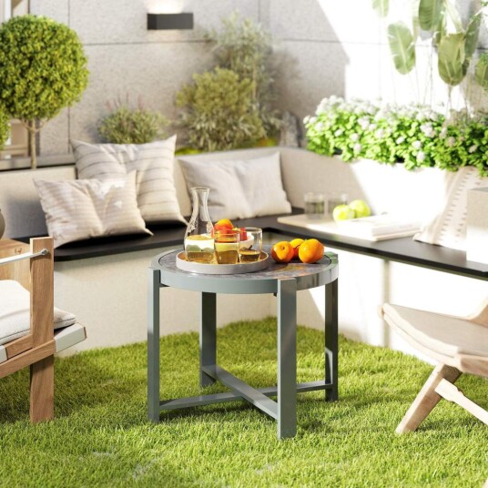 Sidebord hagebord rundt værbestandig aluminium balkongbord med marmorlook campingbord salongbord til stue kontor utendørs innend Sidebord hagebord rundt værbestandig aluminium balkongbord med marmorlook campingbord salongbord til stue kontor utendørs innend