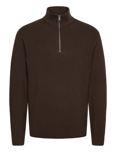 Lindbergh Half Zip Rib Knit - Brown - XXL