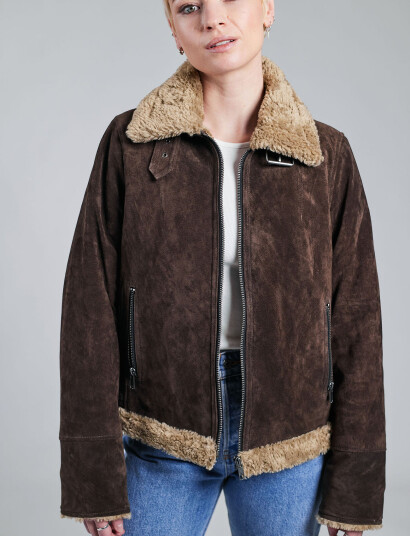 Jofama Ciara Suede Shearling Jacket - Brown - 36 Jofama Ciara Suede Shearling Jacket - Brown - 36