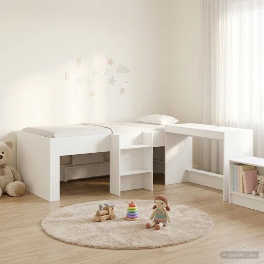  Barneseng med skrivebord Hvit 90 x 190 cm Konstruert tre