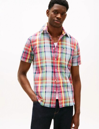 Tommy Hilfiger Linen Blend Madras Ss Shirt   Multi/patterned   M