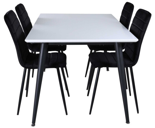 Venture Design Jimmy & Windu spisegruppe Svart/hvit 4 stoler & bord 150 x 90 cm
