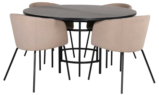 Venture Design Copenhagen & Berit spisegruppe Beige/svart 4 stoler & bord 140 cm