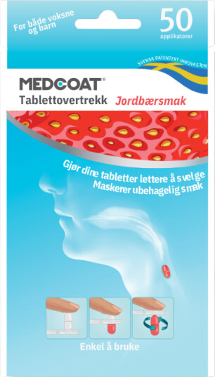 Medcoat tablettovertrekk jordbær 50 stk Medcoat tablettovertrekk jordbær 50 stk