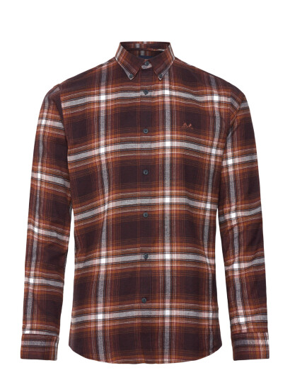 Lindbergh Brushed Checked Shirt L/S Brown M Lindbergh Brushed Checked Shirt L/S Brown M