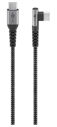 Pro USB-C til USB-C Kabel 1m 90° Grå med Sleeving