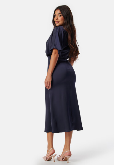 Bubbleroom Occasion Wrap Satin Midi Dress Dark blue 46