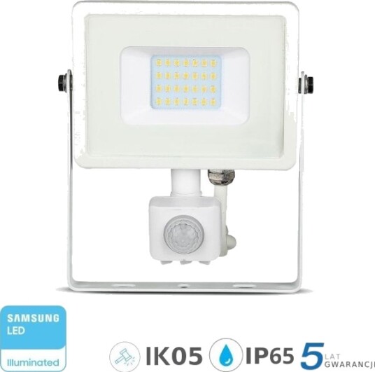 V Tac Led Spotlight Med Bevegelsessensor 20W 4000K Hvit