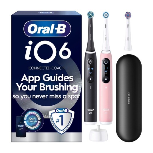 Oral-B iO6 Duo elektrisk tannbørste med to farger Black Lava og Pink Sand Oral-B iO6 Duo elektrisk tannbørste med to farger Black Lava og Pink Sand