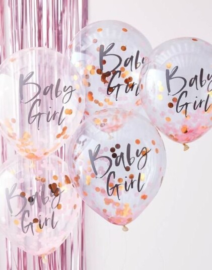 Ginger Ray 5 stk 30 cm Baby Girl Ballonger med Rose Gullfarget Konfetti Twinkle Twinkle TW 801