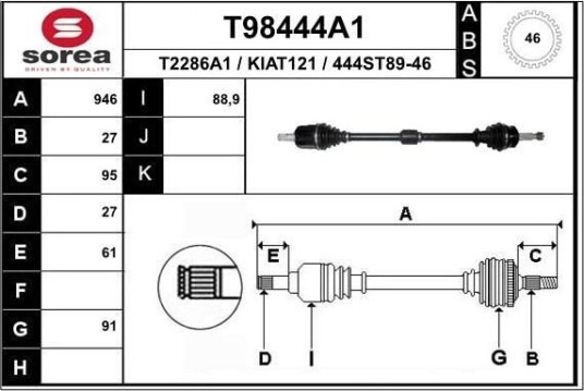 EAI T98444A1 Drivaksel EAI T98444A1 Drivaksel