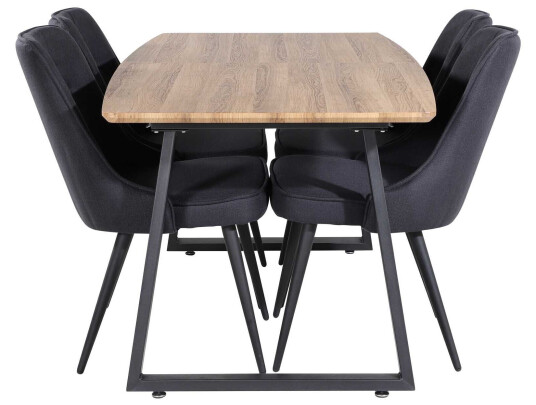 Venture Design Inca & Velvet spisegruppe Natur/svart 4 st stoler & bord 160 x 85 cm