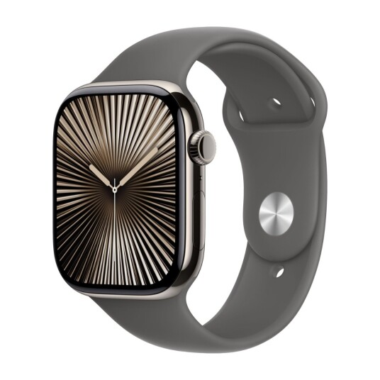 Apple Watch Series 10 (Gps + Cellular) - 46 Mm - Naturlig Titan - Smartklokke Med Sportsbånd - Fluorelastomer - Steingrå - Båndbredde: S/M - 64 Gb - Lte, Wi-Fi 4, Uwb, Bluetooth - 4G - 41.7 G
