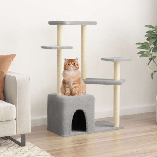 Vidaxl Kattetre Med Klorestolper I Sisal Lysegrå 107.5 cm