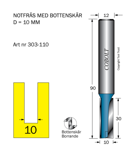 Cobolt 10mm Sporfres for Hardt Materiale - D=10 L=30 TL=90 S=12