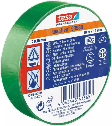 TESA 53988 Isolasjonstape PVC Grønn 19mm x 20m