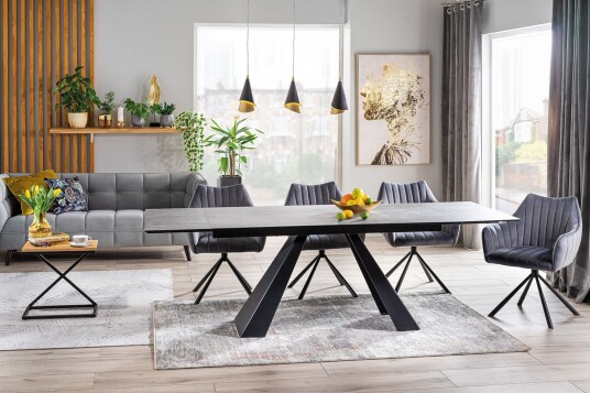 Riez Forlengningsbart Spisebord 160 cm Betonglook - Glass/Betonggrå/Mattsvart