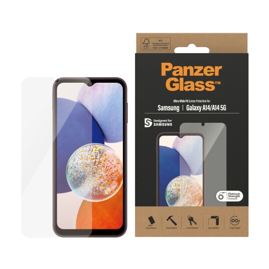 PanzerGlass Ultra Wide Fit Skjermbeskyttelsesglass til Samsung Galaxy A14 5G - Gjennomsiktig - Glass