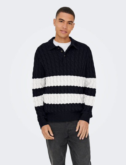 ONLY & SONS Onskicker Life Rlx Ls Cabel Polo Knit - Navy - L ONLY & SONS Onskicker Life Rlx Ls Cabel Polo Knit - Navy - L