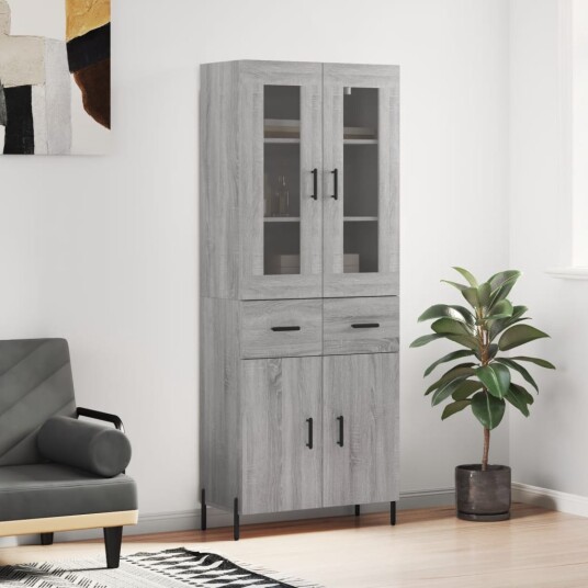 Highboard grå sonoma 69,5x34x180 cm konstruert tre Highboard grå sonoma 69,5x34x180 cm konstruert tre