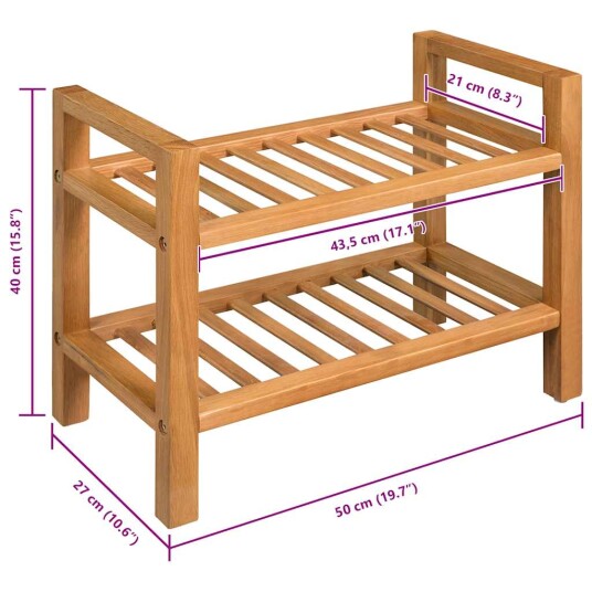 vidaXL Skostativ med 2 hyller 50x27x40 cm heltre eik vidaXL Skostativ med 2 hyller 50x27x40 cm heltre eik