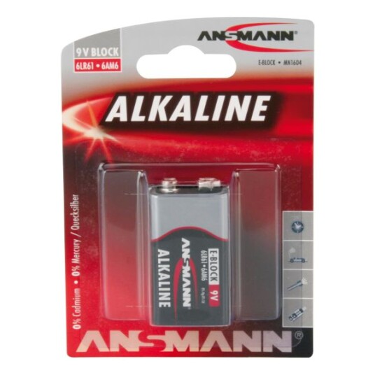 Ansmann Alkalisk 9V Batteri Block E/6LR61 - 1 stk Ansmann Alkalisk 9V Batteri Block E/6LR61 - 1 stk