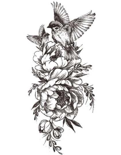 Flowers & Birds Fake Tattoo