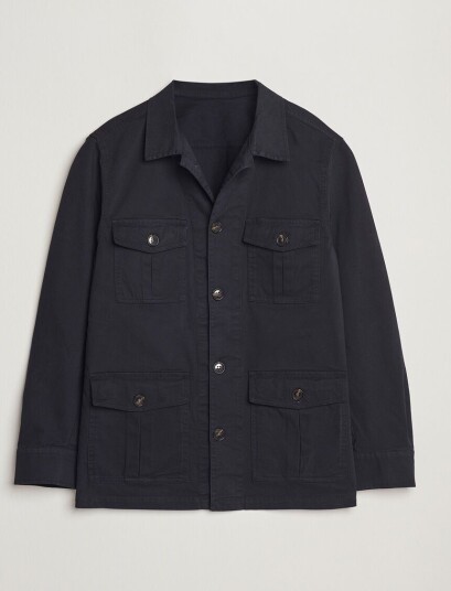 Oscar Jacobson Safari Cotton Overshirt Navy
