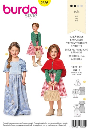 Burda 2356 - Rødhette & Prinsesse EUR: 92-128, US: 2-8